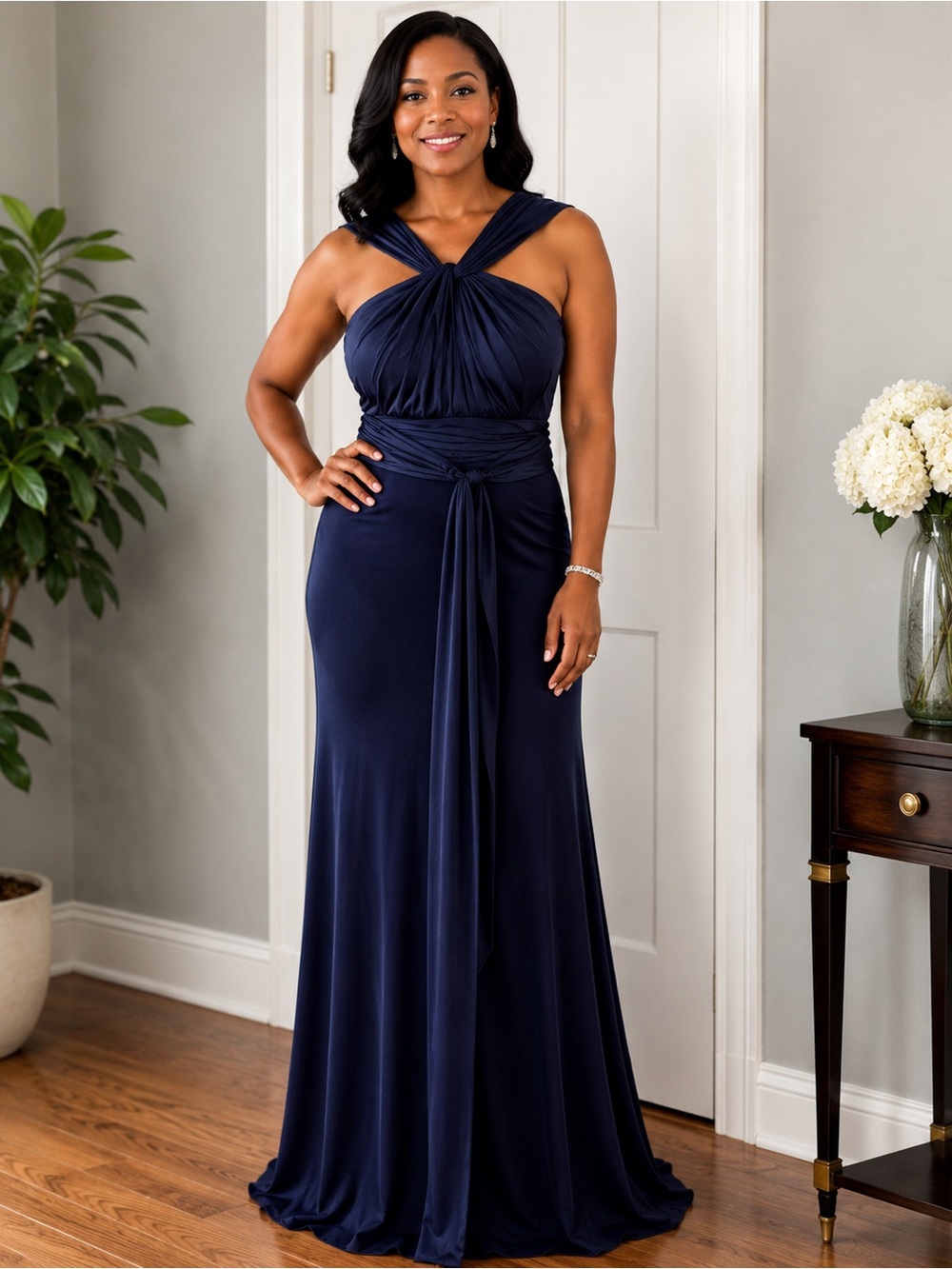 Vera Wang Dress Navy Blue Twist-Front Evening Gown size 12